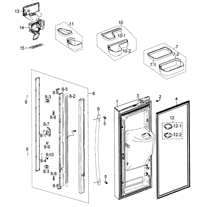 Left Door Diagram and Parts List for RF268ACBP XAA-00 Samsung Refrigerator