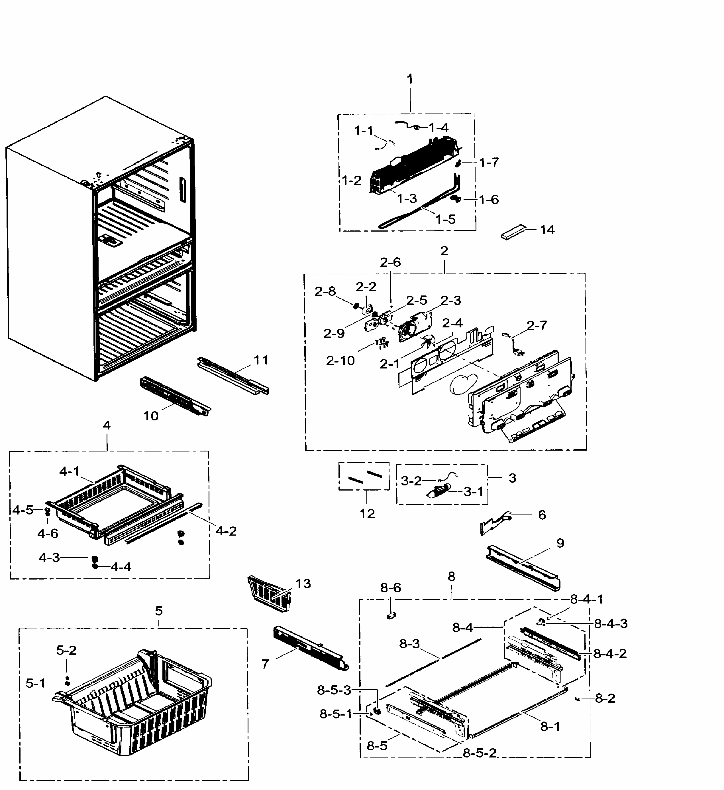 Freezer Diagram and Parts List for RF24FSEDBSR AA-0008 Samsung Refrigerator