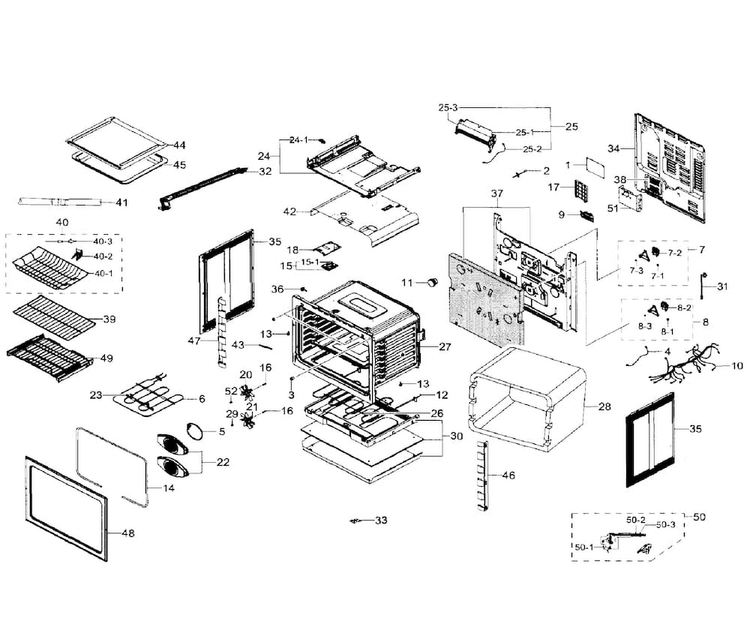 Main Assy Diagram and Parts List for NE58F9710WS AA-0002 Samsung Range