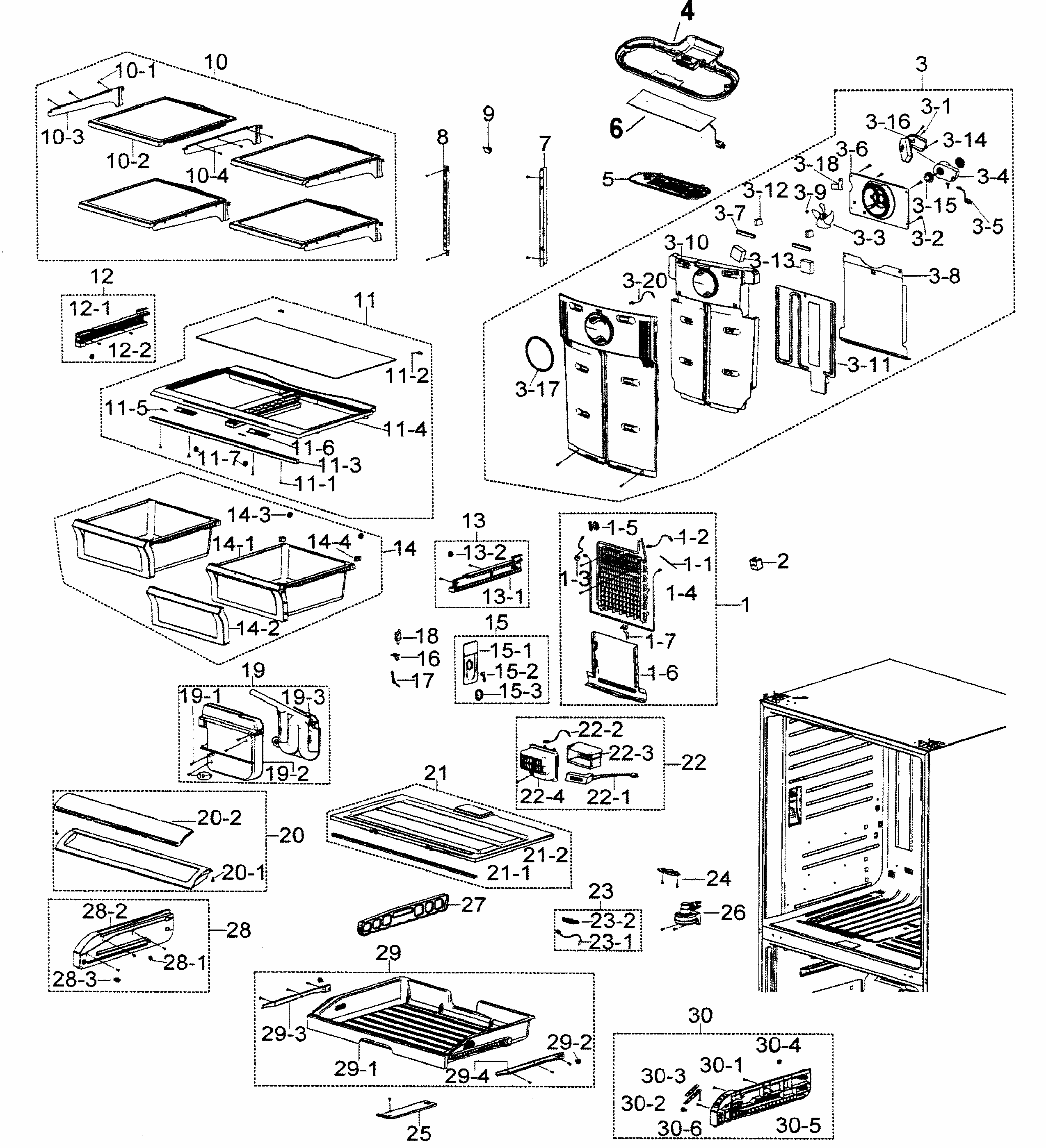 Refrigerator Diagram and Parts List for RF266AZBP XAA-0000 Samsung Refrigerator