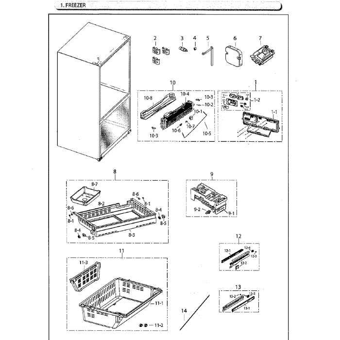 Freezer Diagram and Parts List for RF260BEAESG AA-01 Samsung Refrigerator