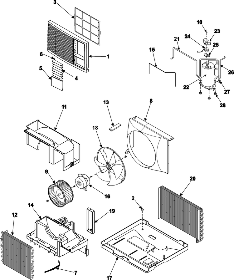 Chassis Assembly Diagram and Parts List for AW0750 XAA Samsung Air Conditioner
