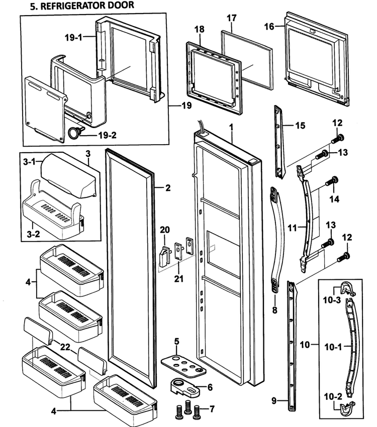 Right Door Diagram and Parts List for RS2578WW XAA-0000 Samsung Refrigerator