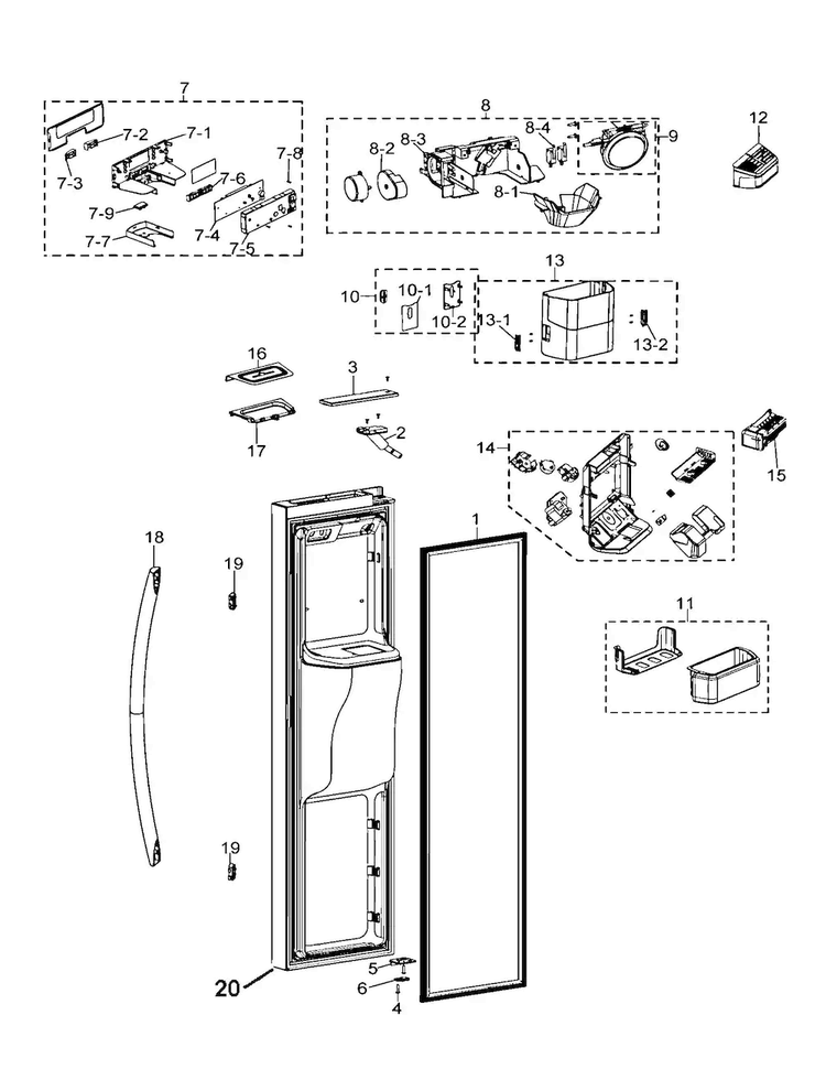 Freezer Door Diagram and Parts List for RSG257AARS XAA-0000 Samsung Refrigerator