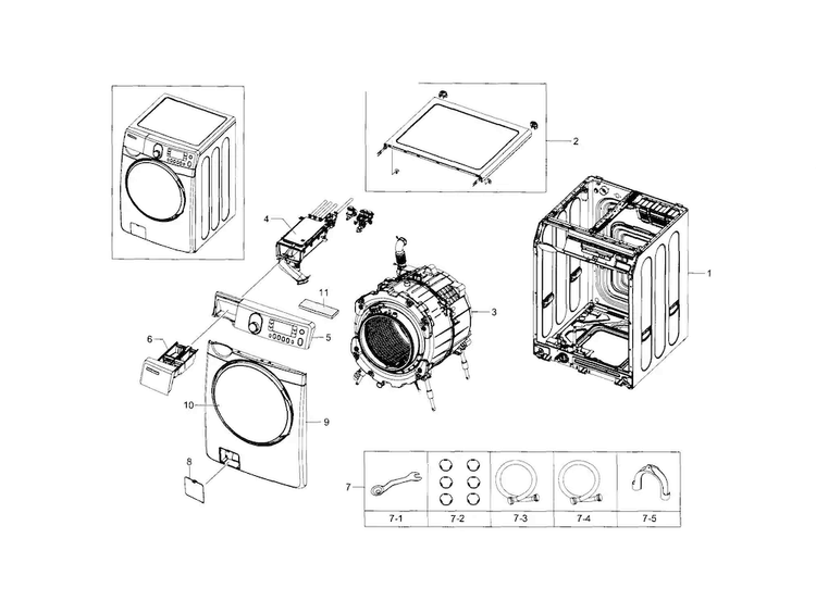 Main Assy Diagram and Parts List for WF448AAP XAA-0005 Samsung Washer