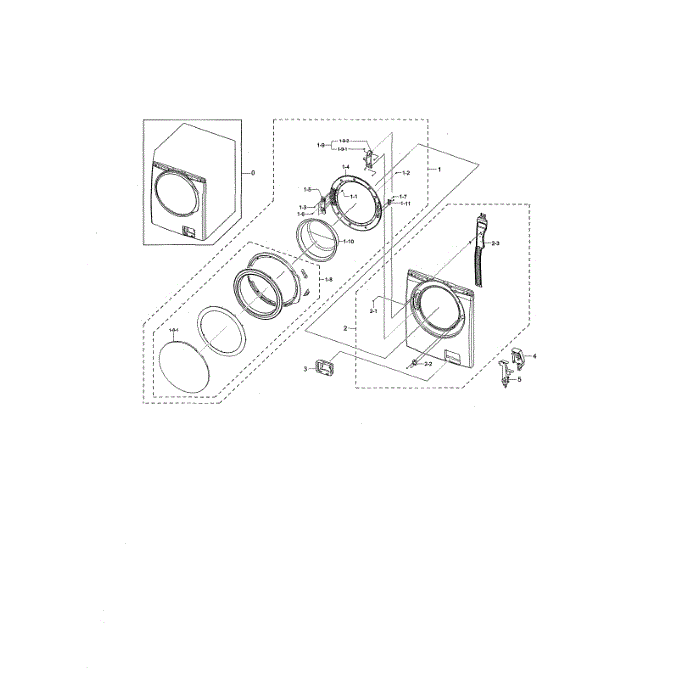 Frame Front And Door Diagram and Parts List for WF338AAW XAA-00 Samsung Washer