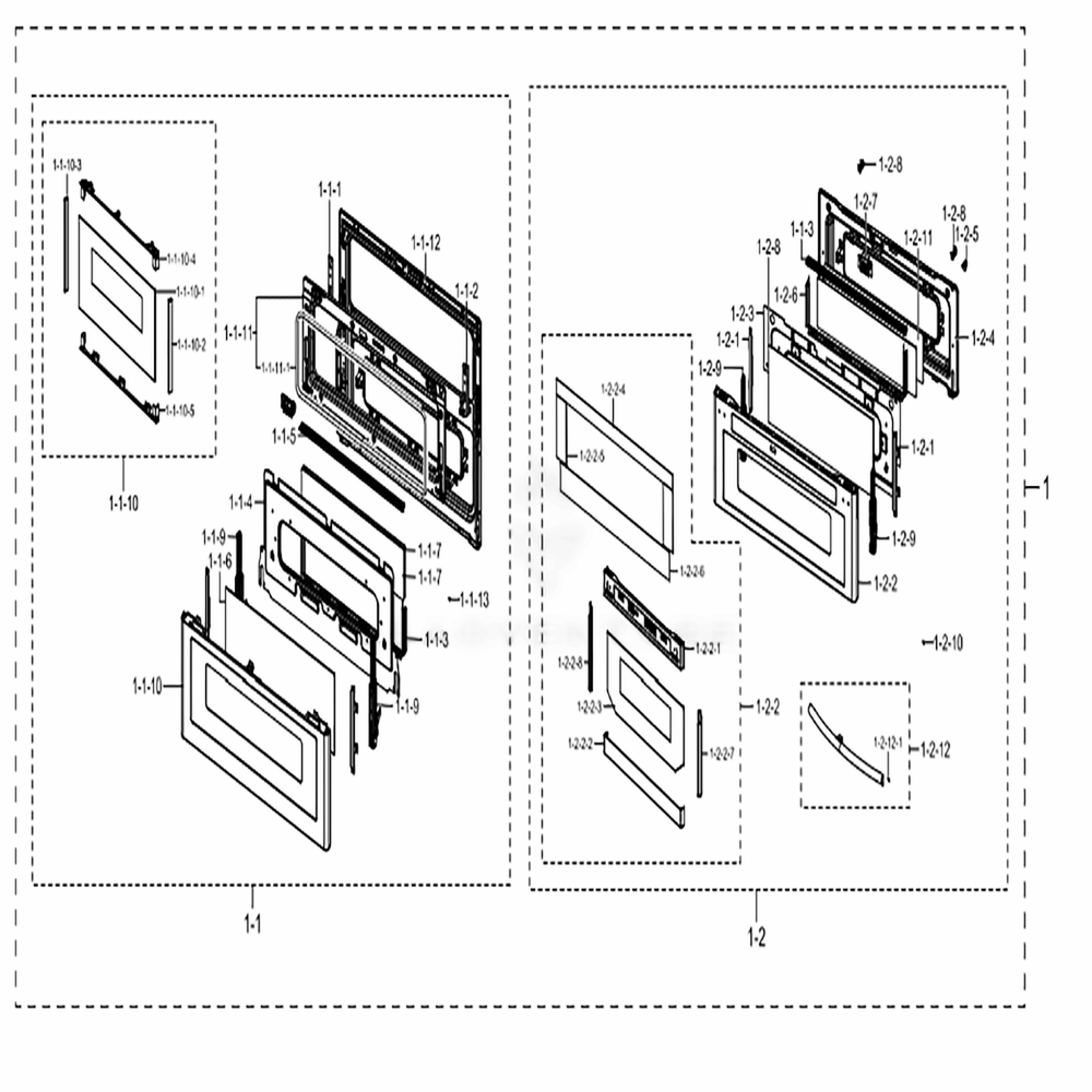 Assembly Door Diagram and Parts List for NX58M6850SS (AA)(0001) Samsung Range