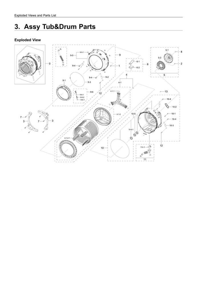 Tub And Frame Parts Diagram and Parts List for WF45R6300AW US-00 Samsung Washer