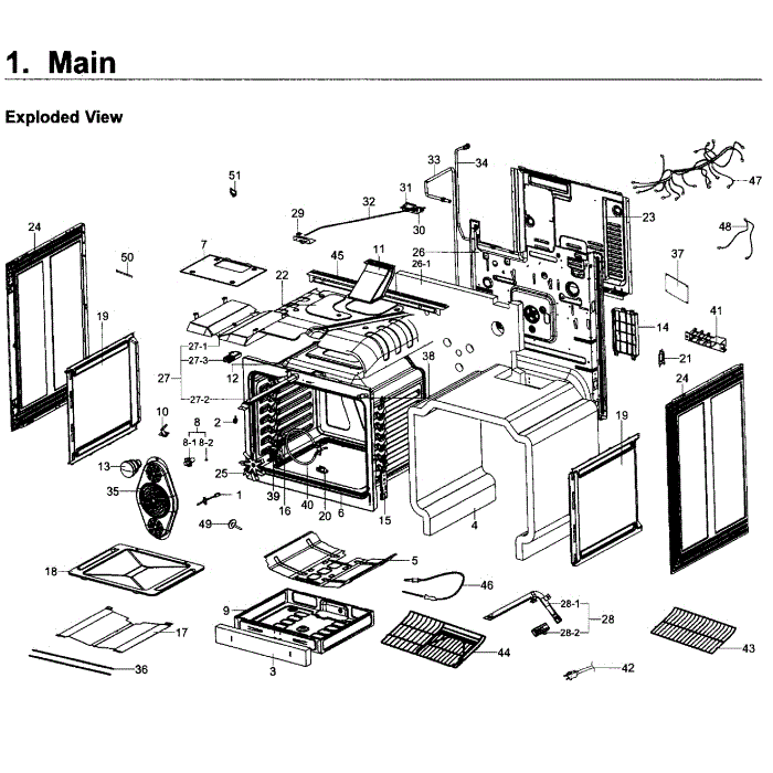 Main Assembly Diagram and Parts List for NX58K9500WG AA-00 Samsung Range