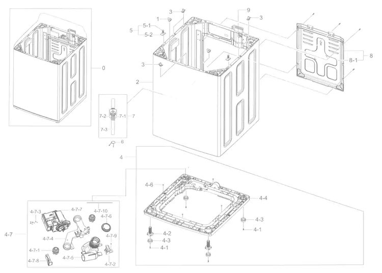 Frame Diagram and Parts List for WA45H7000AW A2-0004 Samsung Washer