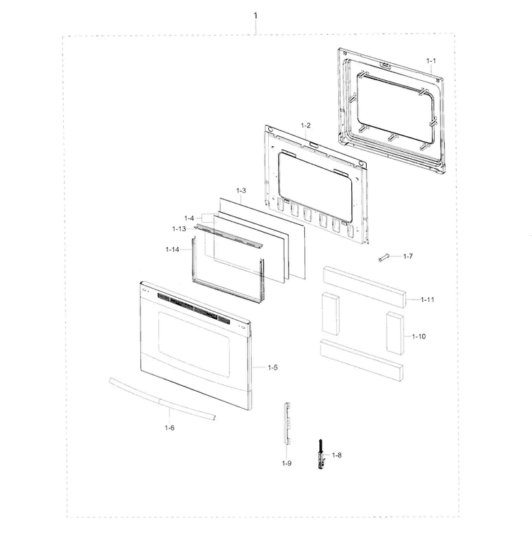Door Diagram and Parts List for NE59J3420SS AA-0000 Samsung Range