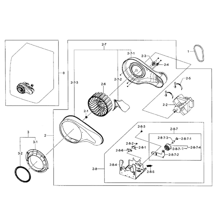 Motor Assy Diagram and Parts List for DV435ETGJRA A1-0001 Samsung Dryer