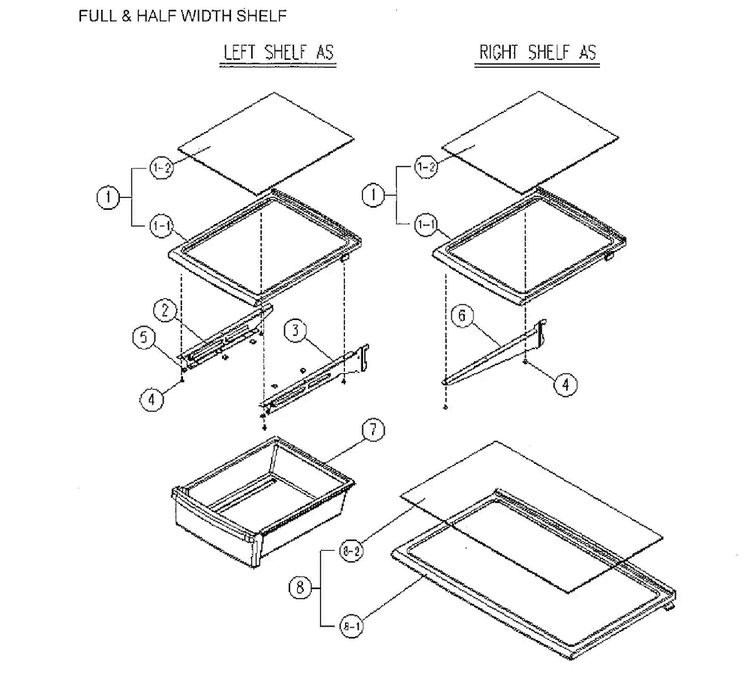 Shelf Diagram and Parts List for 11171212610  Kenmore Refrigerator