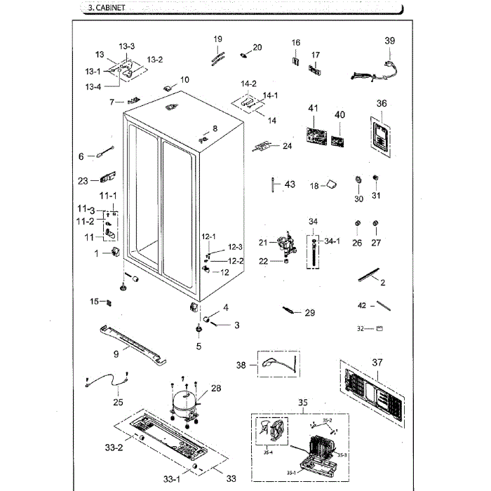 Cabinet Diagram and Parts List for RS25H5111BC AA-02 Samsung Refrigerator