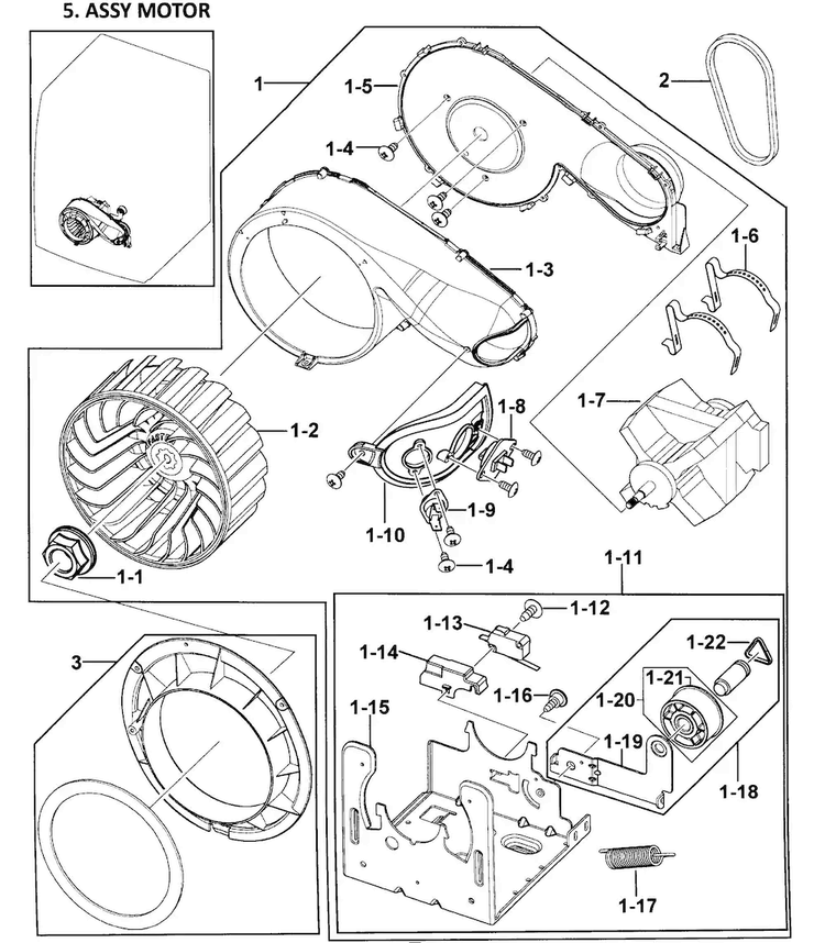 Motor Assy Diagram and Parts List for DV328AGW XAA-0000 Samsung Dryer