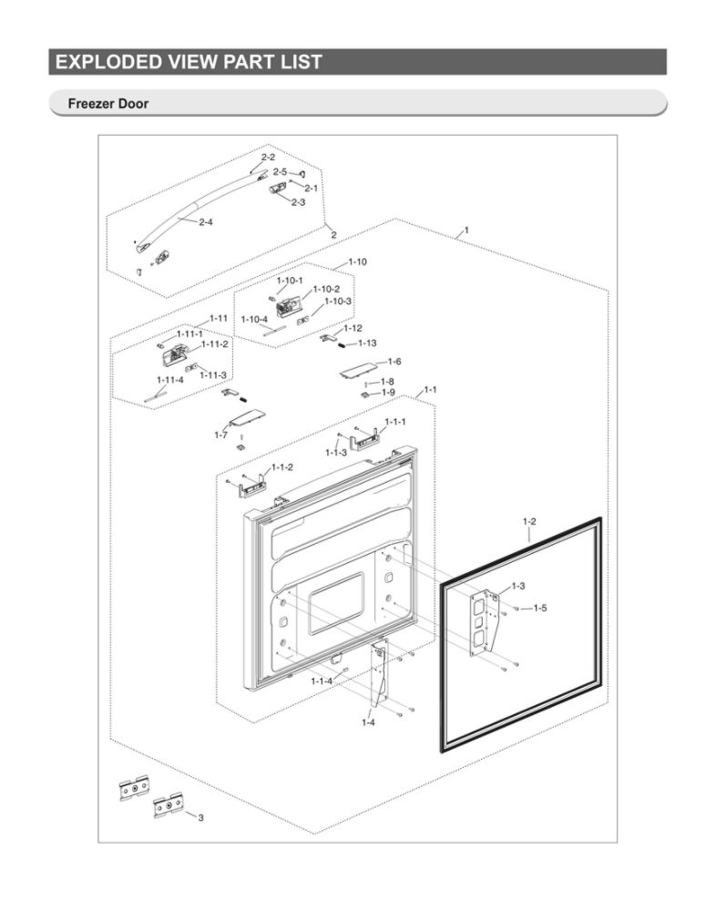 Freezer Door Diagram and Parts List for RF18HFENBSR US-52 Samsung Refrigerator