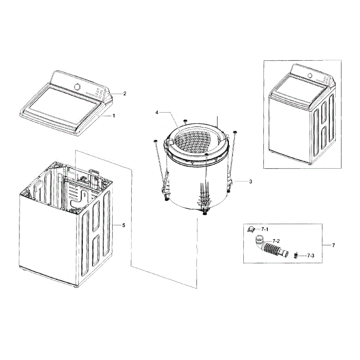 Main Assembly Diagram and Parts List for WA45H7200AW A2-00 Samsung Washer