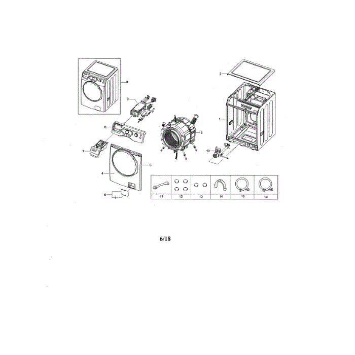Main Diagram and Parts List for WF338AAW XAA-00 Samsung Washer