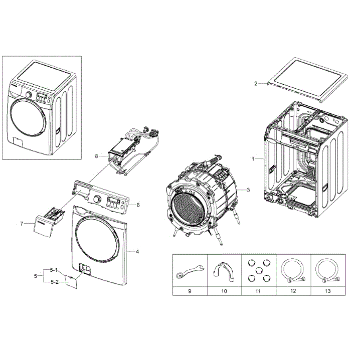 Main Assembly Diagram and Parts List for WF395BTPASU A2-00 Samsung Washer