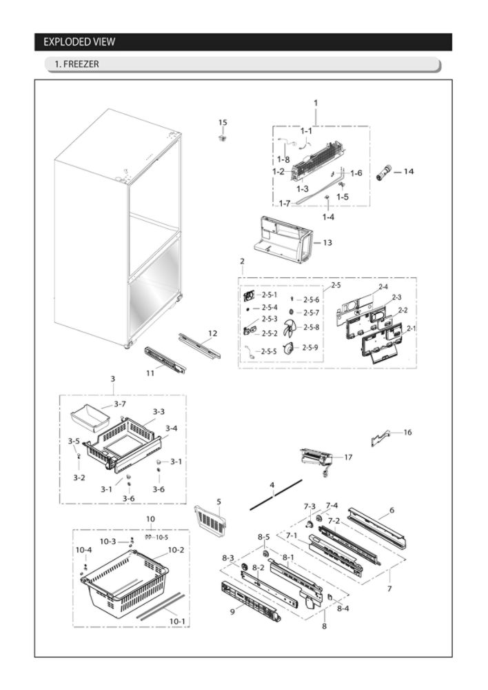 Freezer Diagram and Parts List for RF263TEAESG AA-03 Samsung Refrigerator
