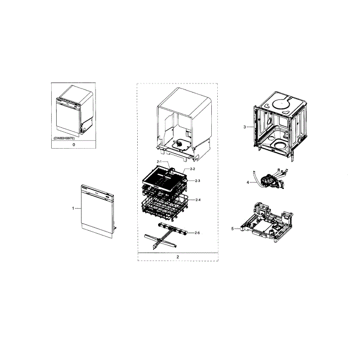 Main Assembly Diagram and Parts List for DW80H9970MO AA-00 Samsung Dishwasher