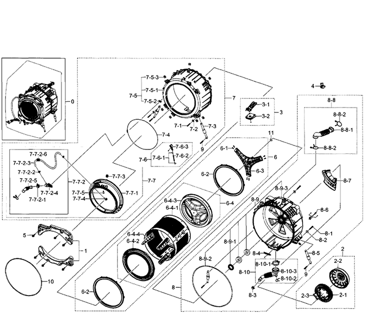 Tub-drum Diagram and Parts List for WF520ABP XAA-0007 Samsung Washer