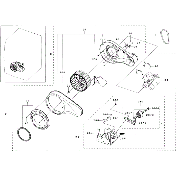 Motor Duct Diagram and Parts List for DV50K7500EV A3-01 Samsung Dryer