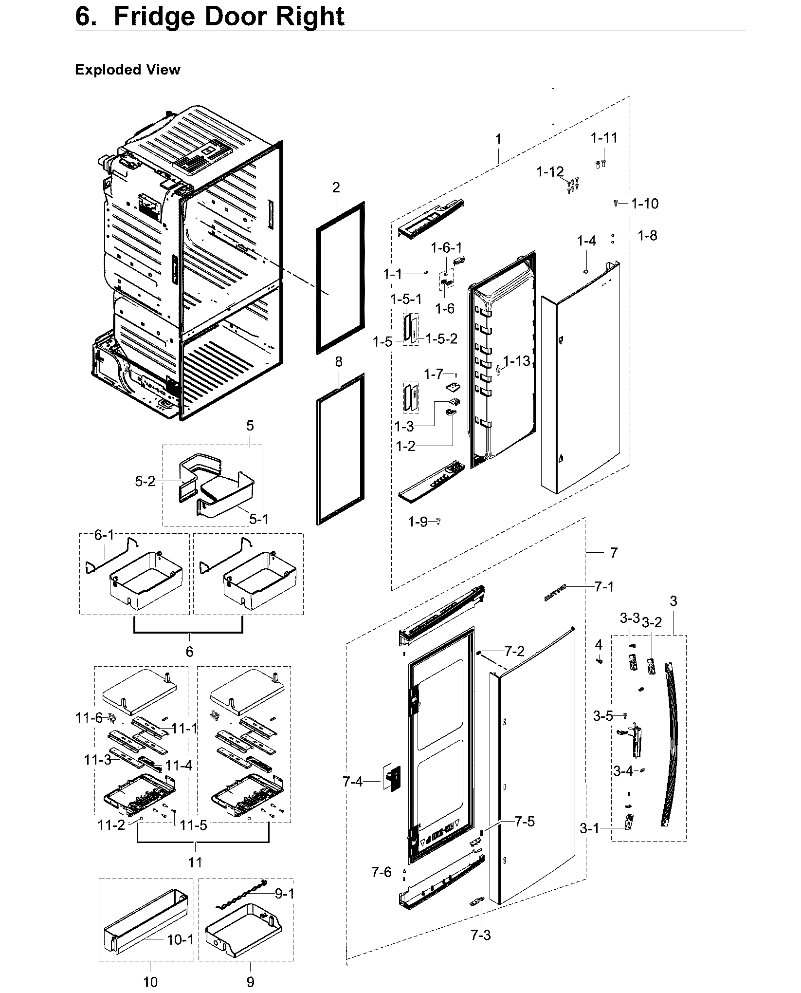 Right Door Diagram and Parts List for RF28HDEDPWW AA-0000 Samsung Refrigerator
