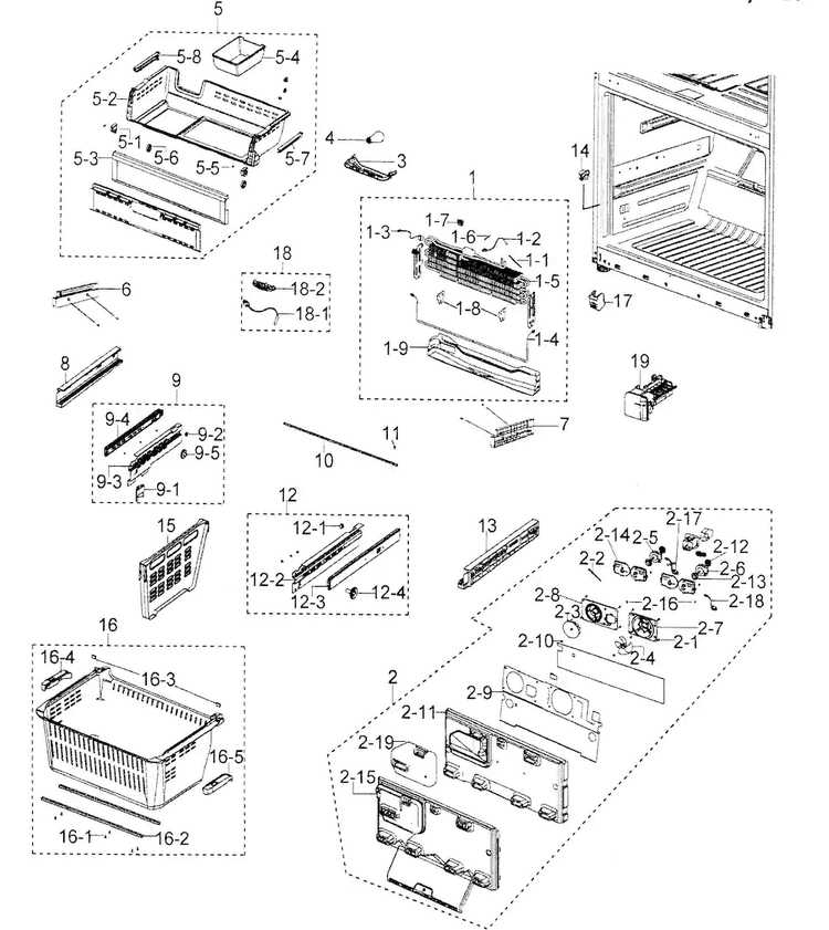 Freezer Diagram and Parts List for RFG298AAPN XAA Samsung Refrigerator