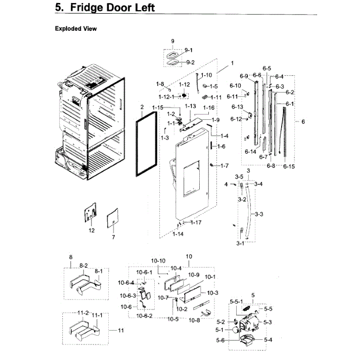 Fridge Door L Diagram and Parts List for RF23HTEDBSR AA-08 Samsung Refrigerator