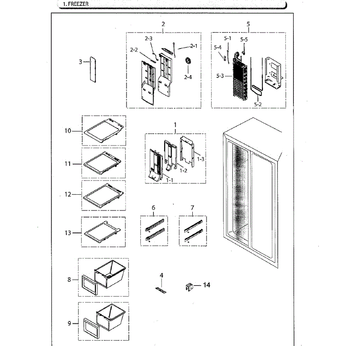 Freezer Diagram and Parts List for RS25H5111SG AA-01 Samsung Refrigerator