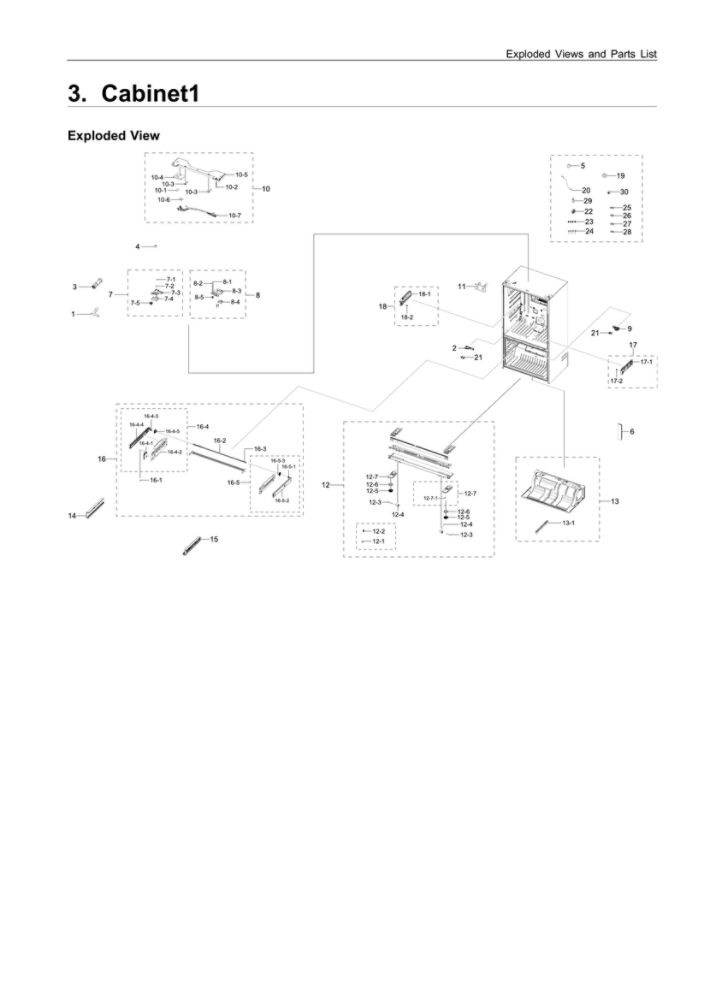 Cabinet 1 Diagram and Parts List for RF23R6201SR AA-51 Samsung Refrigerator