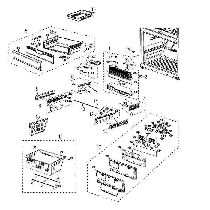 Freezer Diagram and Parts List for RF267ADRS XAA-00 Samsung Refrigerator