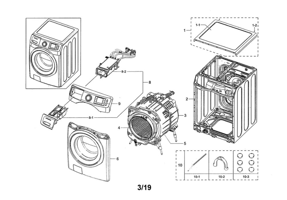 Main Unit Diagram and Parts List for WF45N5300AF US-00 Samsung Washer
