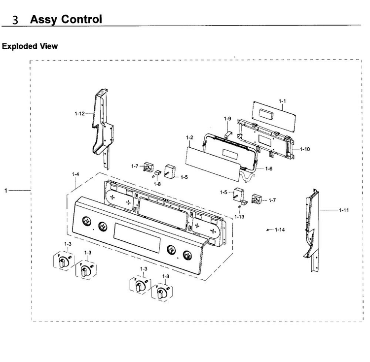 Control Panel Diagram and Parts List for NE59J3420SB AA-0005 Samsung Range