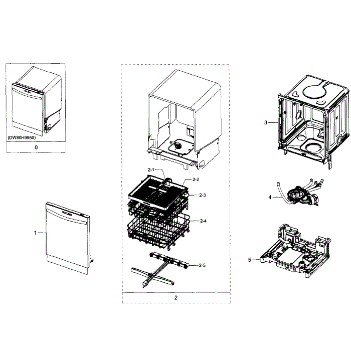 Main Section Diagram and Parts List for DW80H9950US AA-01 Samsung Dishwasher