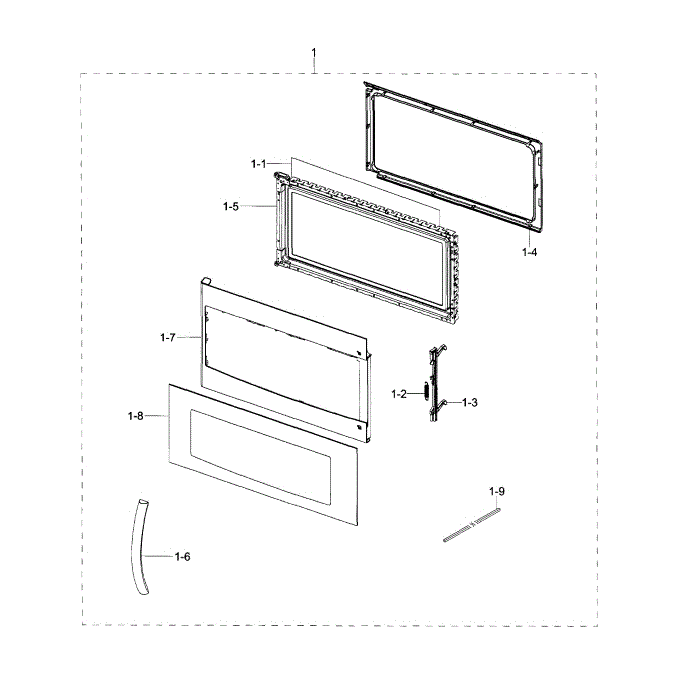 Door Diagram and Parts List for ME18H704SFB AA-01 Samsung Microwave Oven Combo