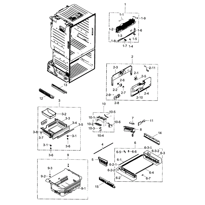 Freezer Diagram and Parts List for RF30HDEDTSR AA-02 Samsung Refrigerator