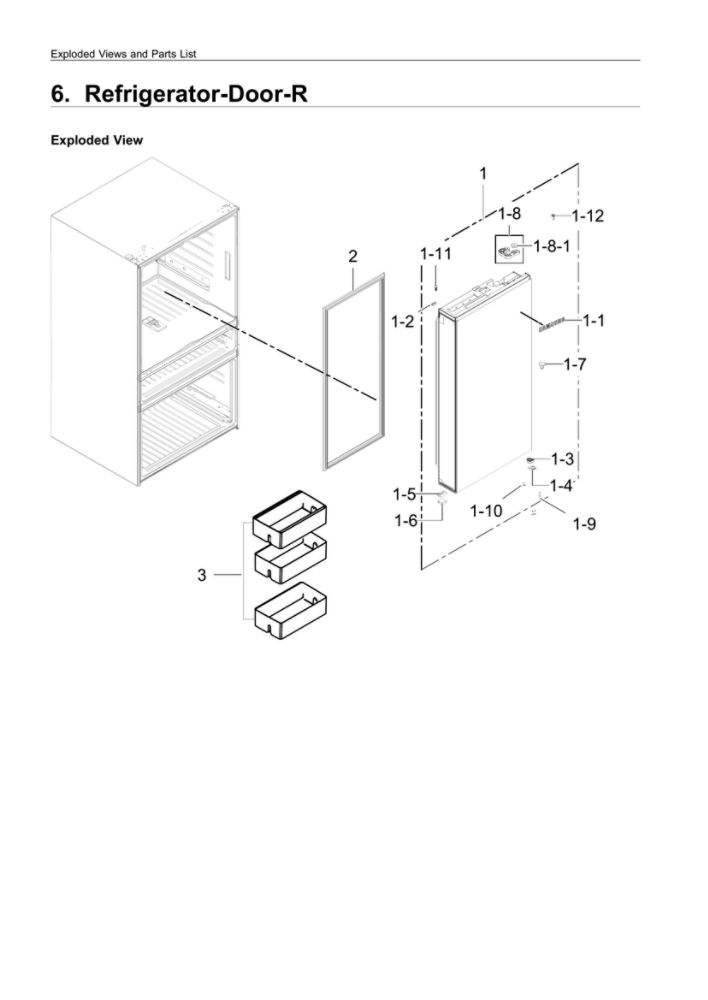 Right Refrigerator Door Parts Diagram and Parts List for RF23M8070SR AA-03 Samsung Refrigerator
