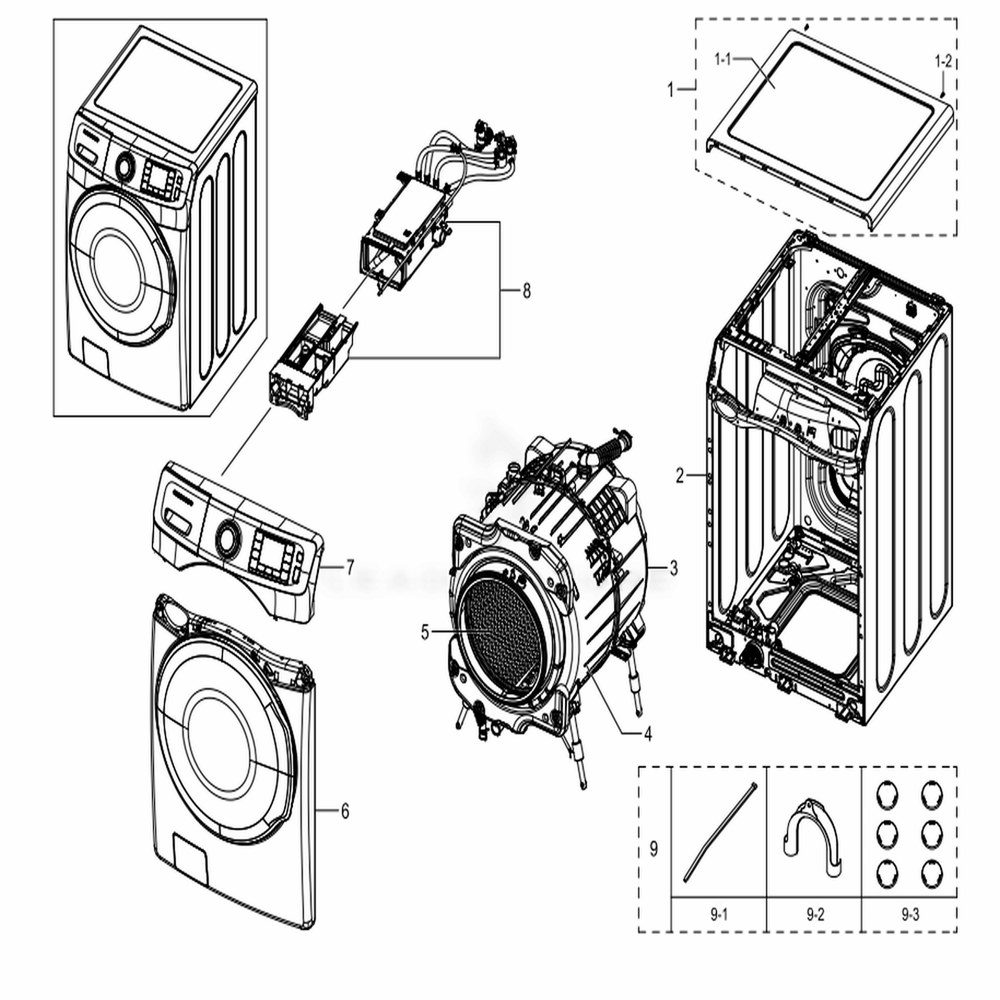 Main Diagram and Parts List for WF45M5500AW (A5)(0051) Samsung Washer