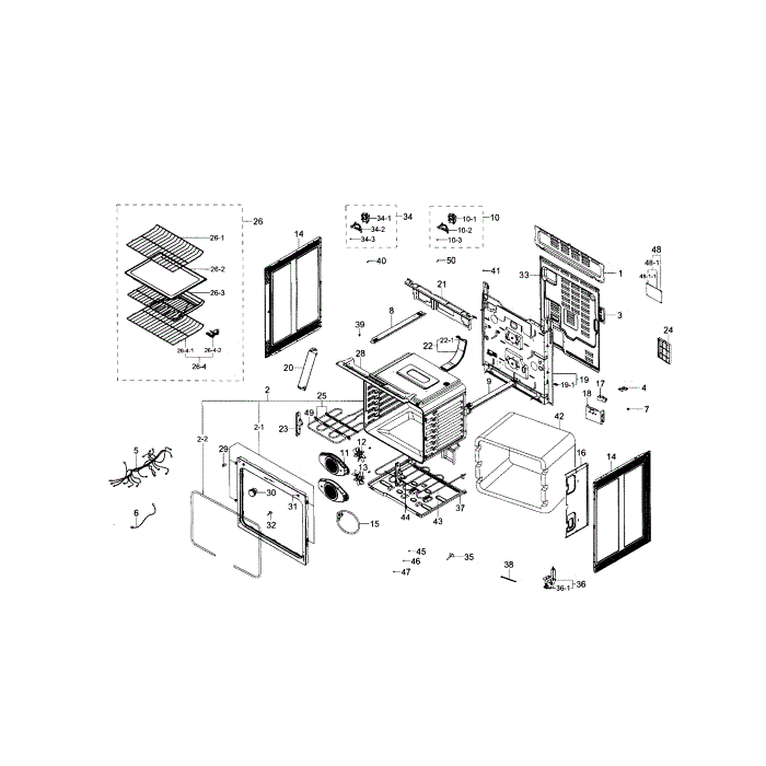 Main Assembly Diagram and Parts List for NE59J7750WS AA-00 Samsung Range