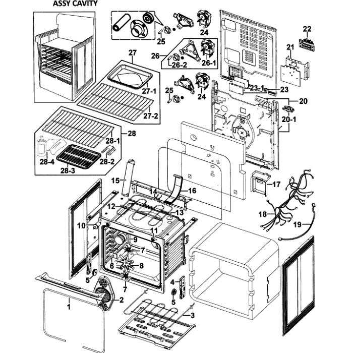 Cavity Assembly Diagram and Parts List for FTQ352IWUX XAA-00 Samsung Range