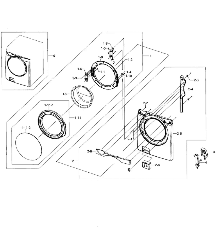 Front/door Assy Diagram and Parts List for WF395BTPAWR A1-0001 Samsung Washer