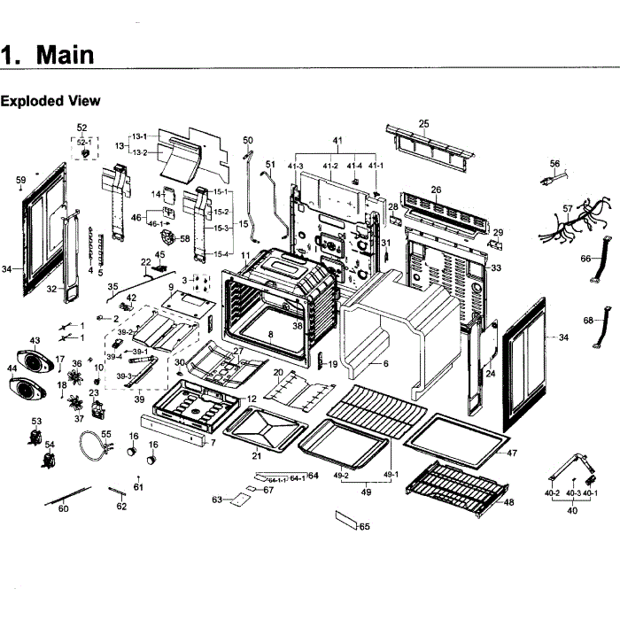 Main Assembly Diagram and Parts List for NX58J7750SG AA-00 Samsung Range