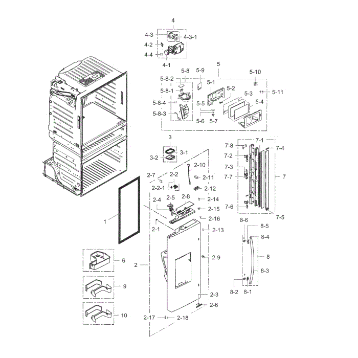 Fridge Door L Diagram and Parts List for RF28HMELBSR AA-05 Samsung Refrigerator