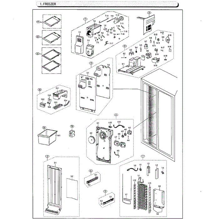 Freezer Diagram and Parts List for RS25J500DSG AA-00 Samsung Refrigerator