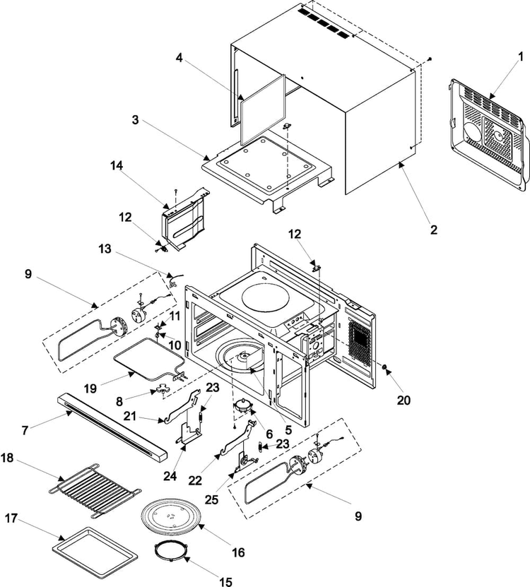 Body/cavity/elements Diagram and Parts List for MT1044CB XAA Samsung Microwave