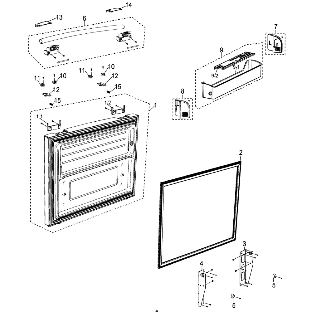 Freezer Door Parts Diagram and Parts List for RF26XAEWP/XAA  Samsung Refrigerator