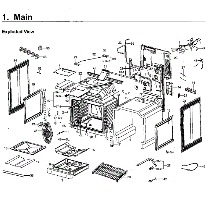 Main Assembly Diagram and Parts List for NX58H9950WS AA-01 Samsung Range