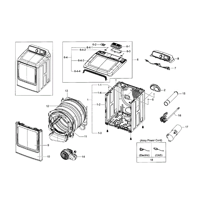 Main Assembly Diagram and Parts List for DV56H9000GP A2-00 Samsung Dryer